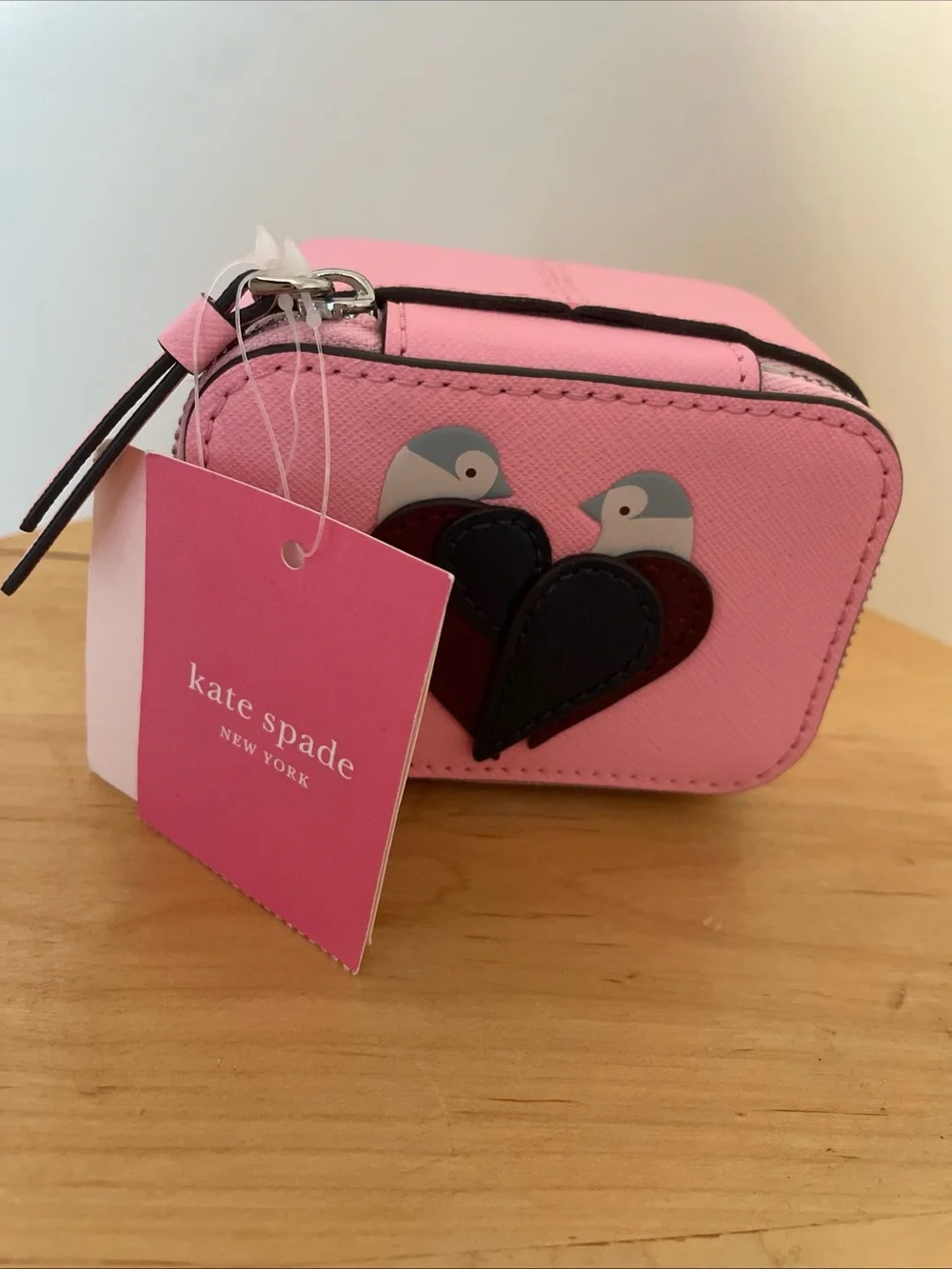 kate spade Pink “Love Birds” Heart Zip Jewelry Case NWT 💕 Rare Item